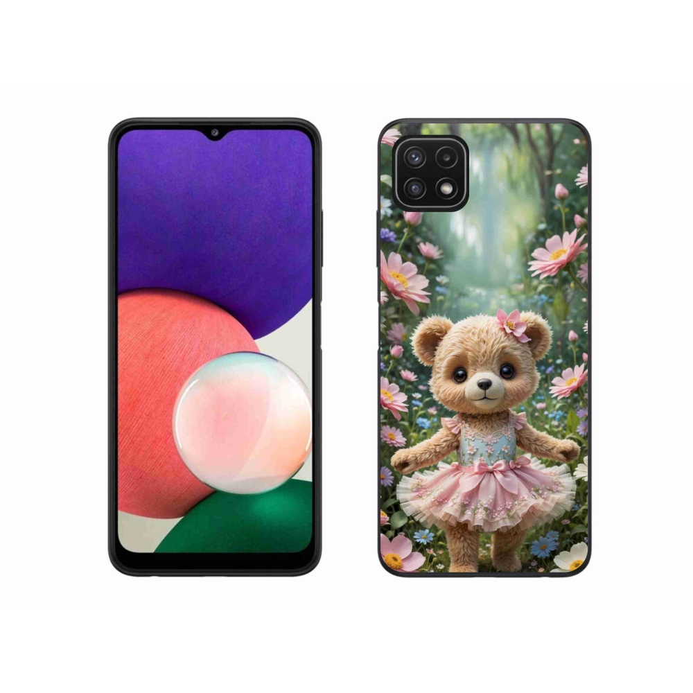 Gélový kryt mmCase na Samsung Galaxy A22 5G - roztomilý medvedík v kvetoch