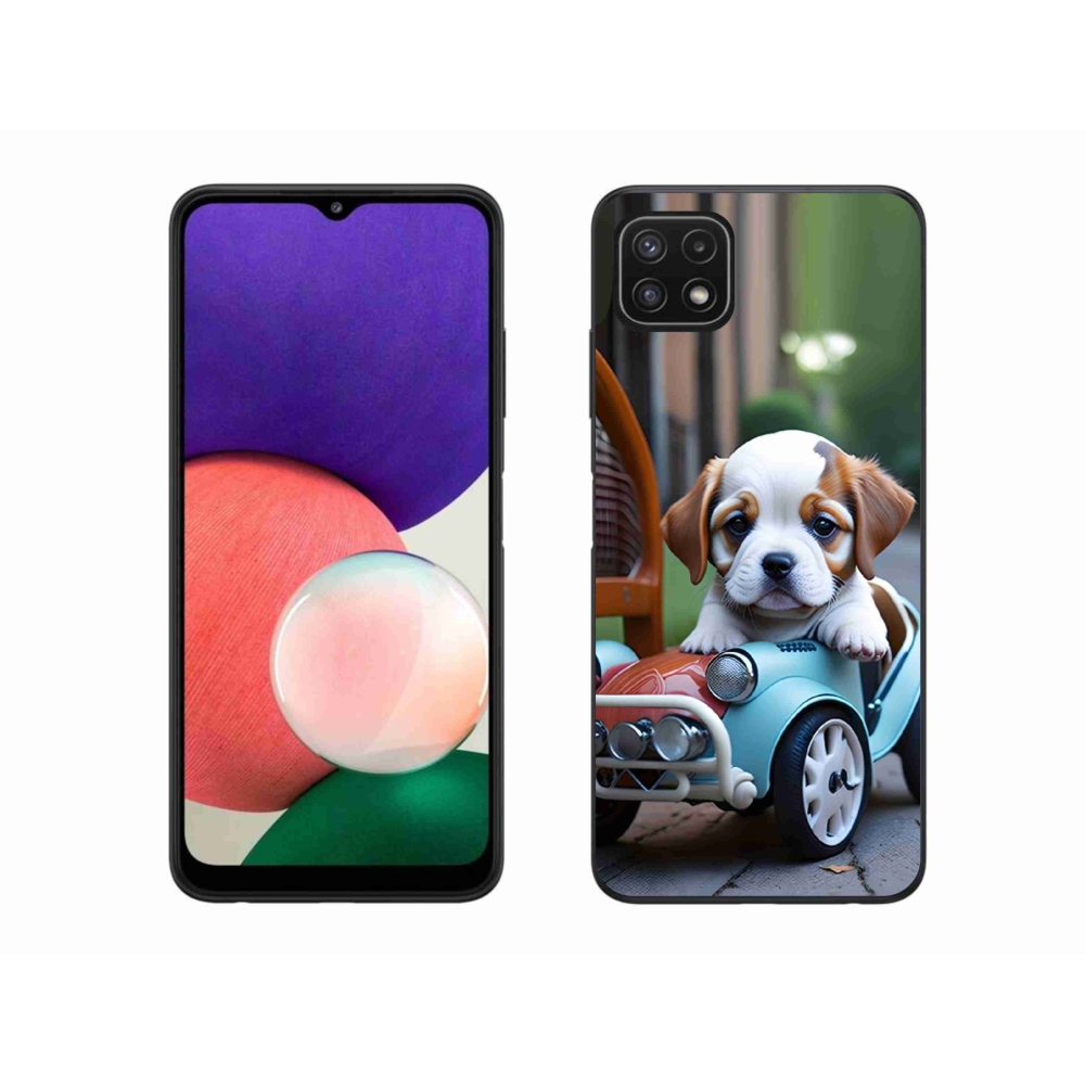 Gélový kryt mmCase na Samsung Galaxy A22 5G - šteňa v retro aute