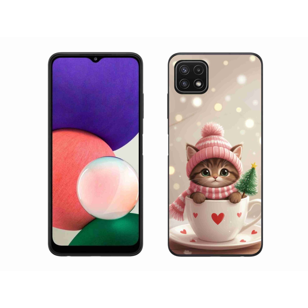 Gélový kryt mmCase na Samsung Galaxy A22 5G - vianočné mačiatko v hrnčeku