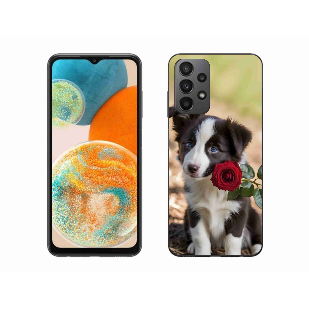 Gélový kryt mmCase na Samsung Galaxy A23 4G/5G - roztomilá border kólia s ružou
