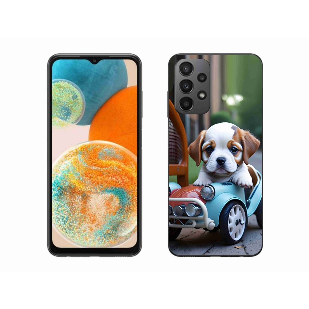 Gélový kryt mmCase na Samsung Galaxy A23 4G/5G - šteňa v retro aute