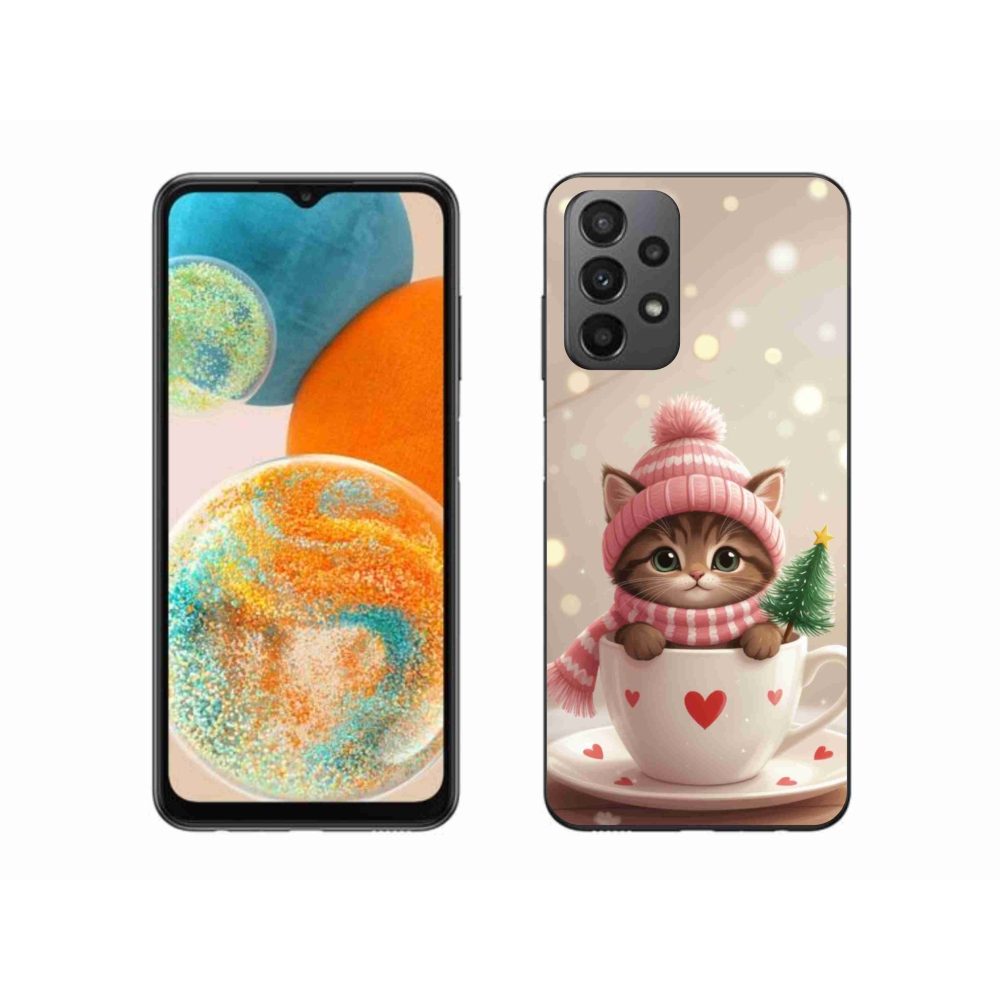 Gélový kryt mmCase na Samsung Galaxy A23 4G/5G - vianočné mačiatko v hrnčeku