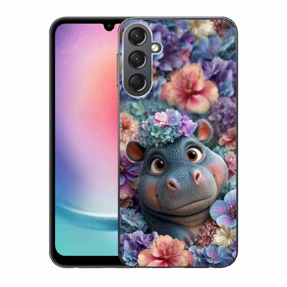 Gélový kryt mmCase na Samsung Galaxy A24 - hrošík v kvetoch