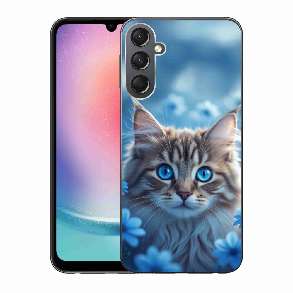 Gélový kryt mmCase na Samsung Galaxy A24 - mačiatko v modrých kvetoch