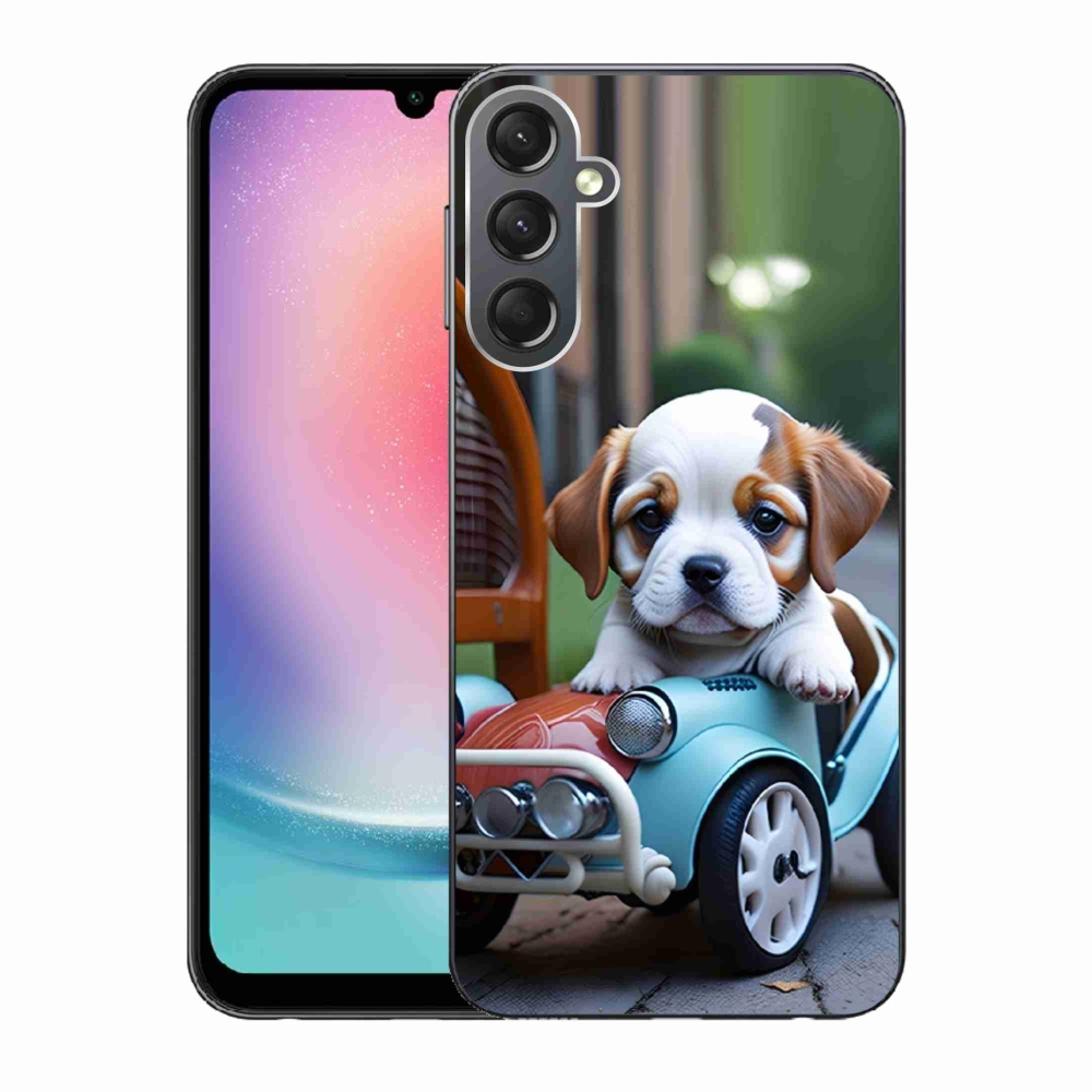 Gélový kryt mmCase na Samsung Galaxy A24 - šteňa v retro aute