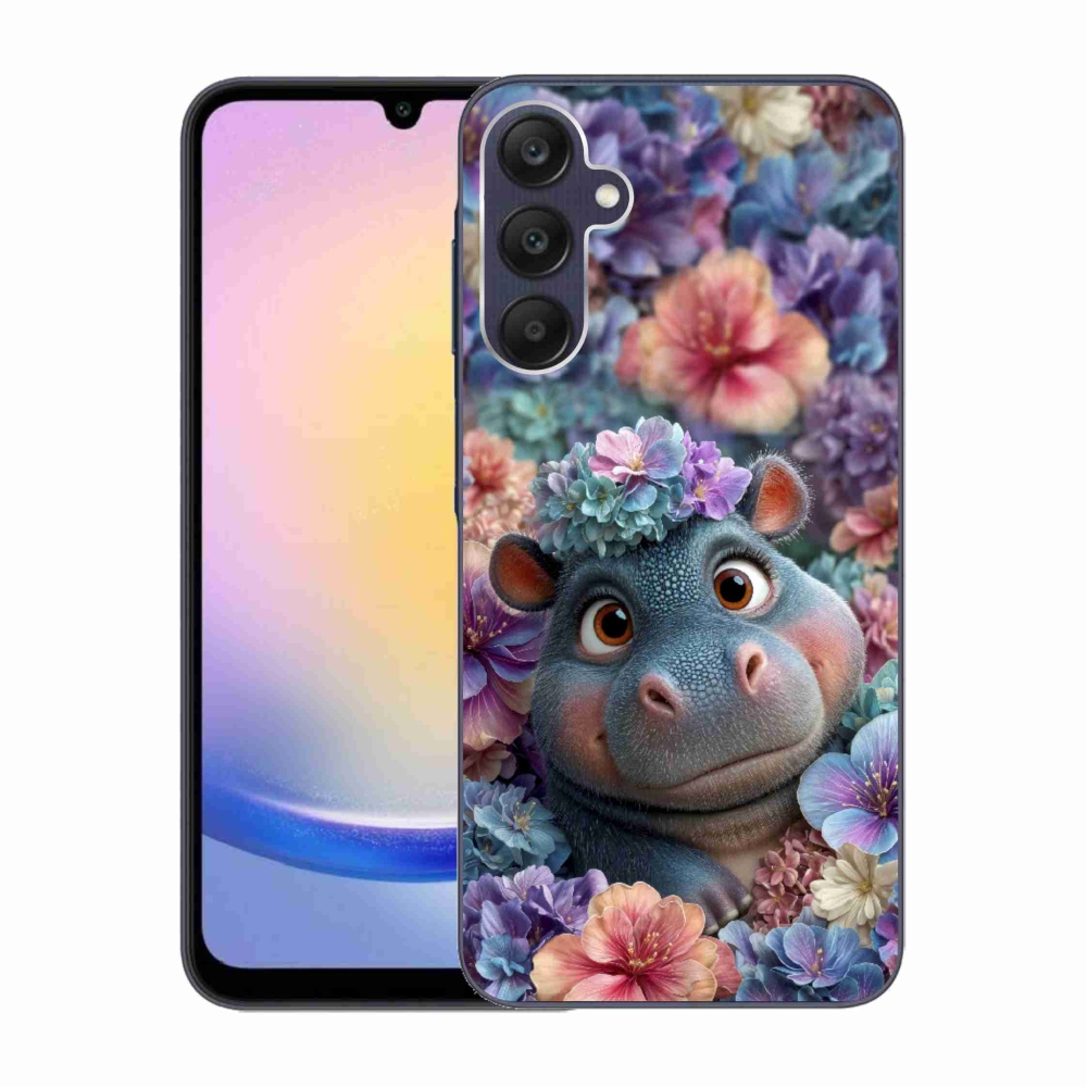 Gélový kryt mmCase na Samsung Galaxy A25 5G - hrošík v kvetoch
