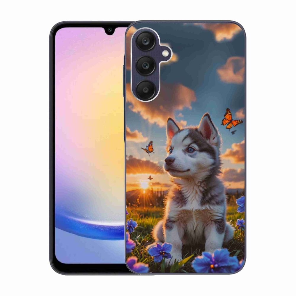 Gélový kryt mmCase na Samsung Galaxy A25 5G - husky pri západe slnka