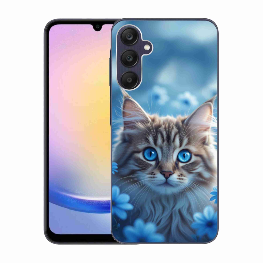 Gélový kryt mmCase na Samsung Galaxy A25 5G - mačiatko v modrých kvetoch