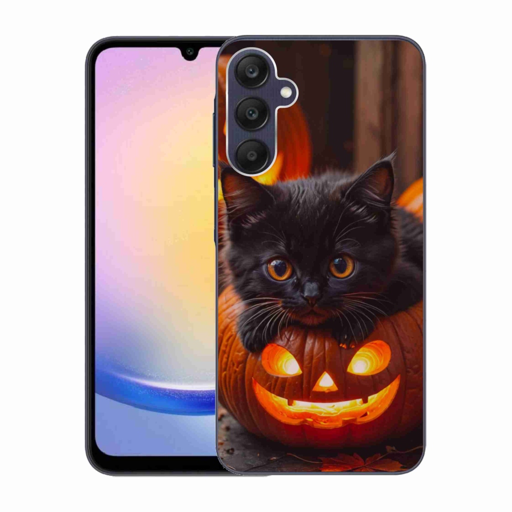 Gélový kryt mmCase na Samsung Galaxy A25 5G - mačiatko a tekvica