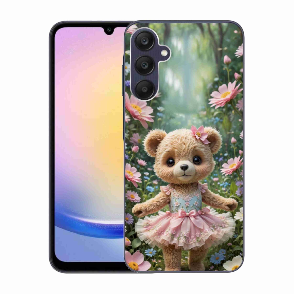 Gélový kryt mmCase na Samsung Galaxy A25 5G - roztomilý medvedík v kvetoch