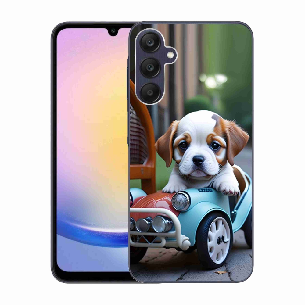 Gélový kryt mmCase na Samsung Galaxy A25 5G - šteňa v retro aute
