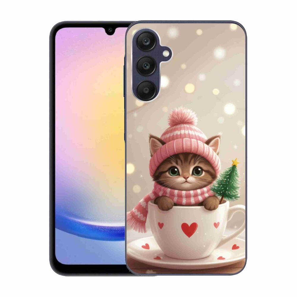 Gélový kryt mmCase na Samsung Galaxy A25 5G - vianočné mačiatko v hrnčeku