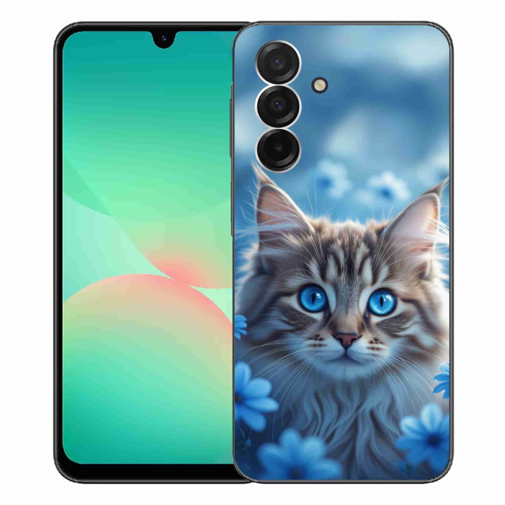 Gélový kryt mmCase na Samsung Galaxy A26 5G - mačiatko v modrých kvetoch