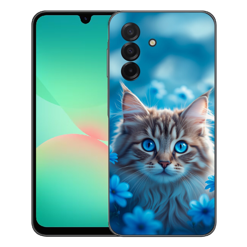 Gélový kryt mmCase na Samsung Galaxy A27 5G - mačiatko v modrých kvetoch