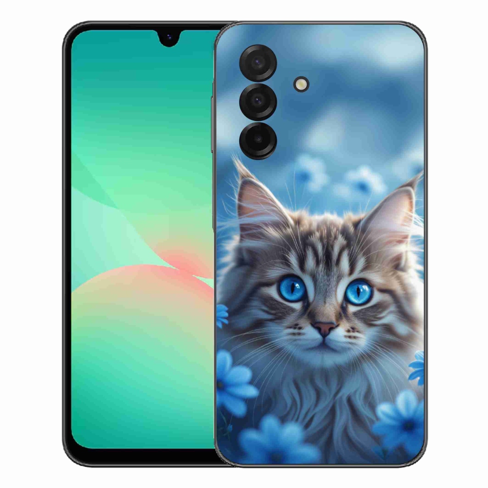 Gélový kryt mmCase na Samsung Galaxy A27 5G - mačiatko v modrých kvetoch