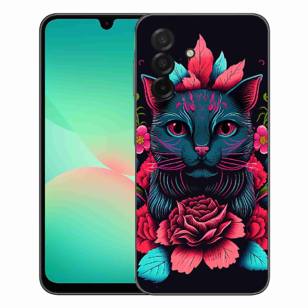 Gélový kryt mmCase na Samsung Galaxy A27 5G - kvety a mačka