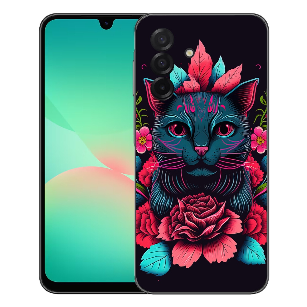 Gélový kryt mmCase na Samsung Galaxy A27 5G - kvety a mačka