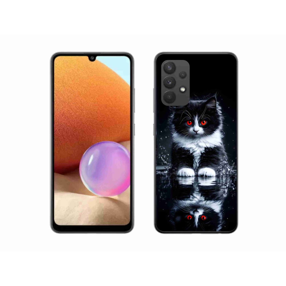 Gélový kryt mmCase na Samsung Galaxy A32 4G - čiernobiele mačiatko
