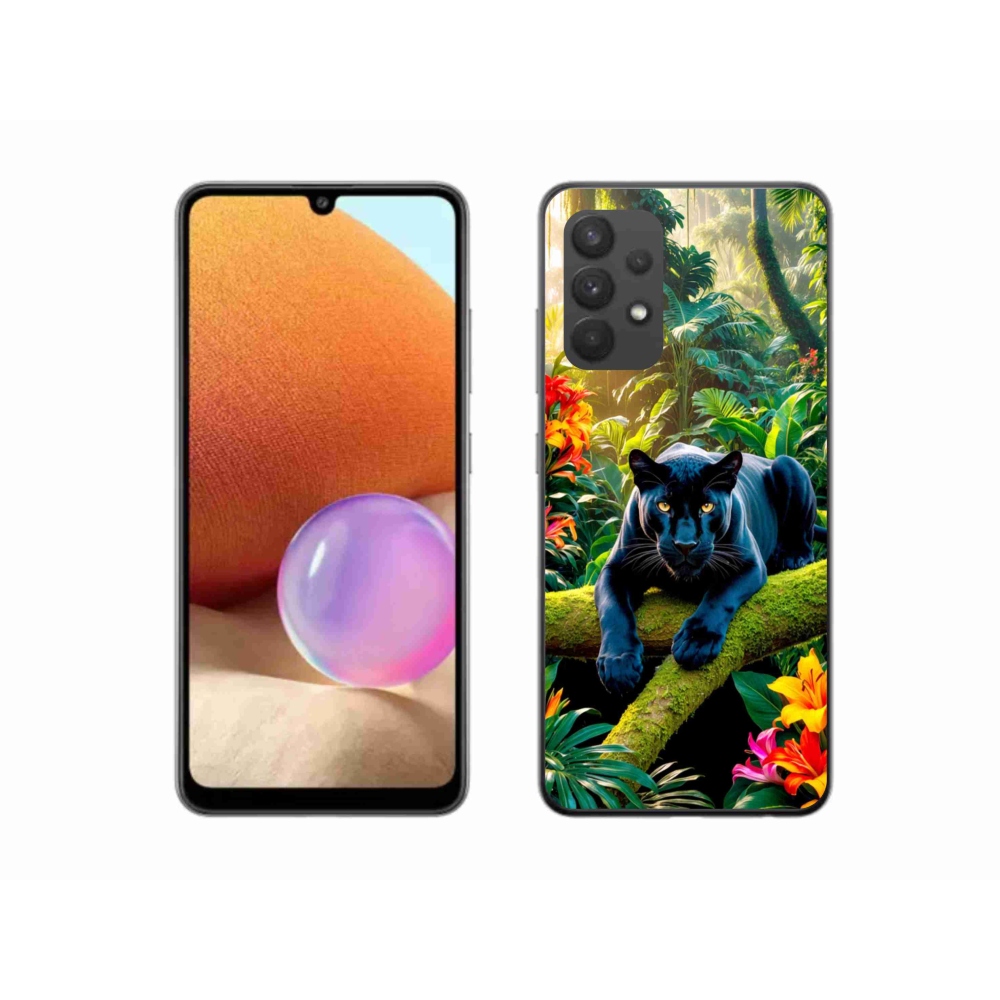 Gélový kryt mmCase na Samsung Galaxy A32 4G - čierny panter v džungli
