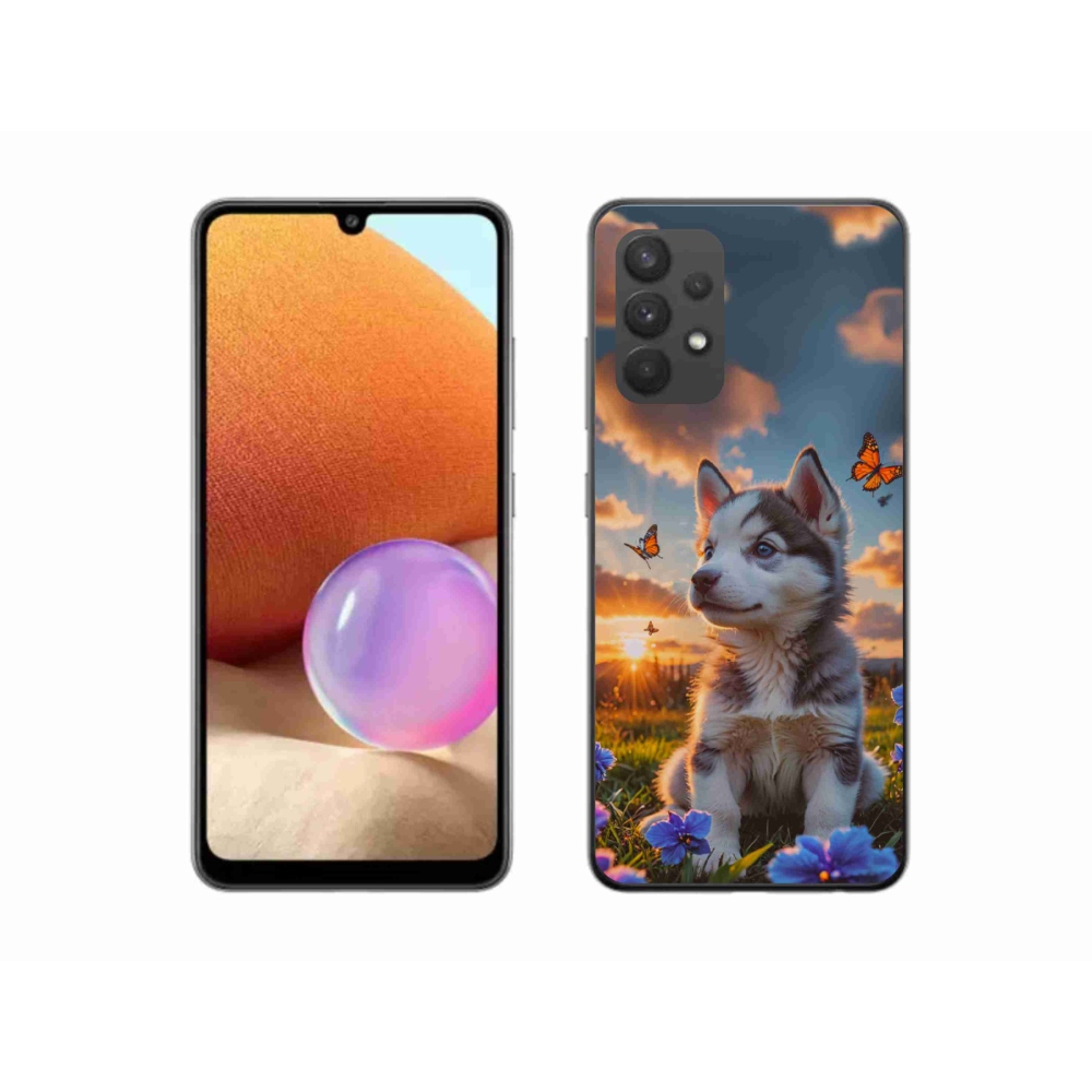 Gélový kryt mmCase na Samsung Galaxy A32 4G - husky pri západe slnka