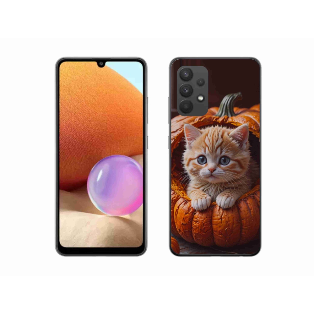 Gélový kryt mmCase na Samsung Galaxy A32 4G - mačiatko a tekvica 2