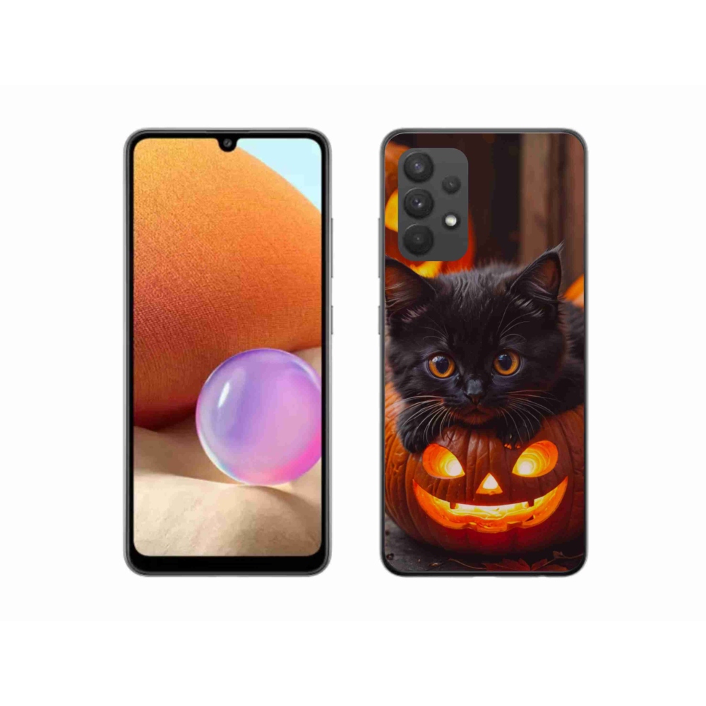 Gélový kryt mmCase na Samsung Galaxy A32 4G - mačiatko a tekvica