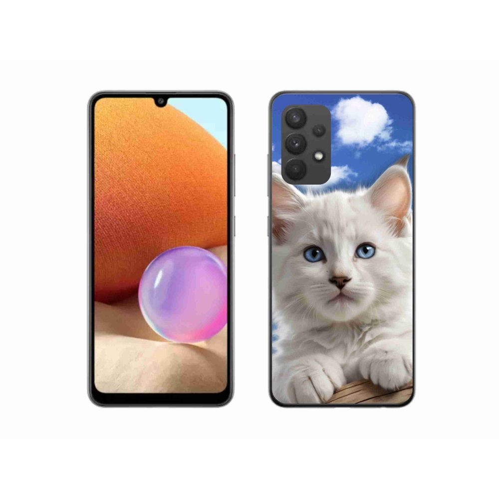 Gélový kryt mmCase na Samsung Galaxy A32 4G - mačiatko a oblaky