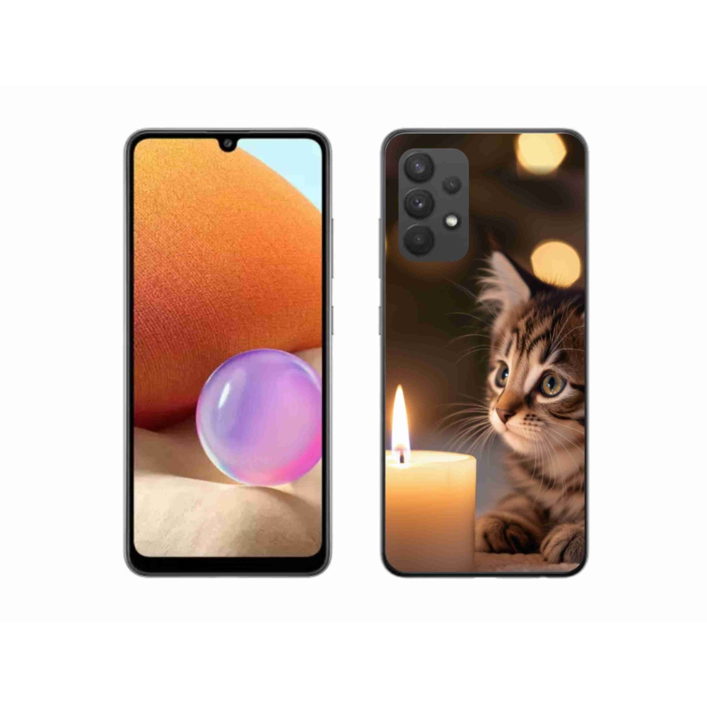 Gélový kryt mmCase na Samsung Galaxy A32 4G - mačiatko a sviečka