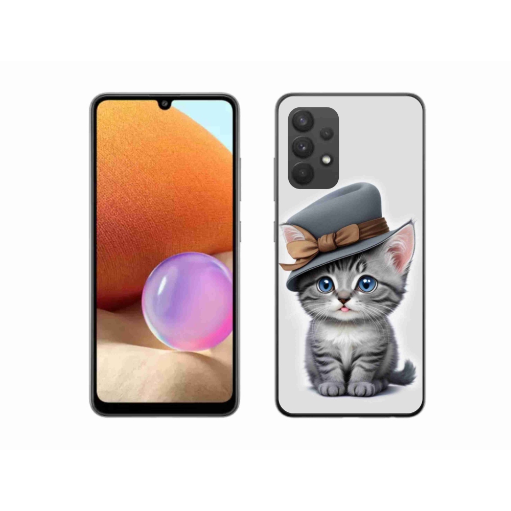 Gélový kryt mmCase na Samsung Galaxy A32 4G - mačiatko s klobúkom