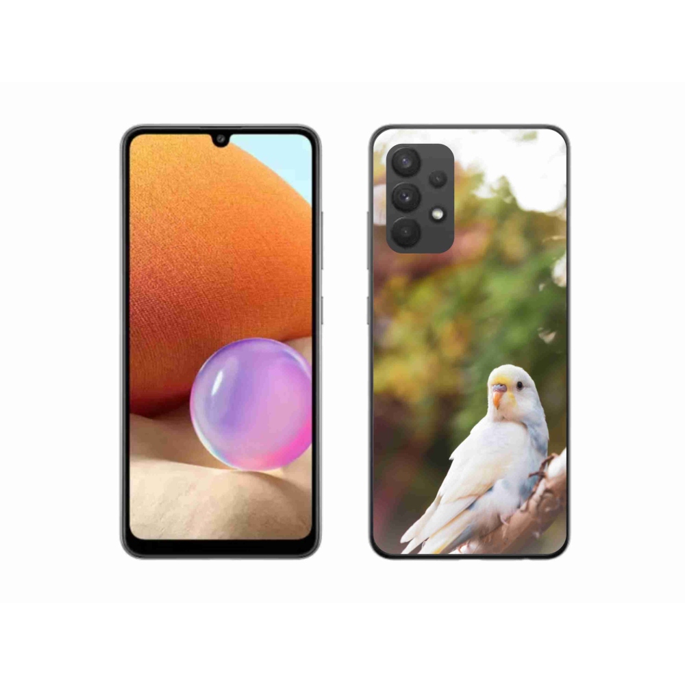 Gélový kryt mmCase na Samsung Galaxy A32 4G - papagáj andulka biela
