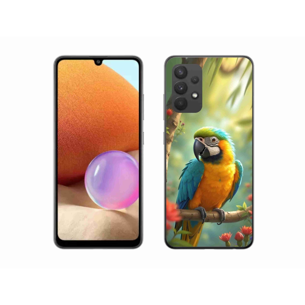 Gélový kryt mmCase na Samsung Galaxy A32 4G - papagáj ara modrožltá