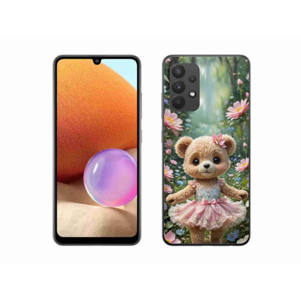 Gélový kryt mmCase na Samsung Galaxy A32 4G - roztomilý medvedík v kvetoch