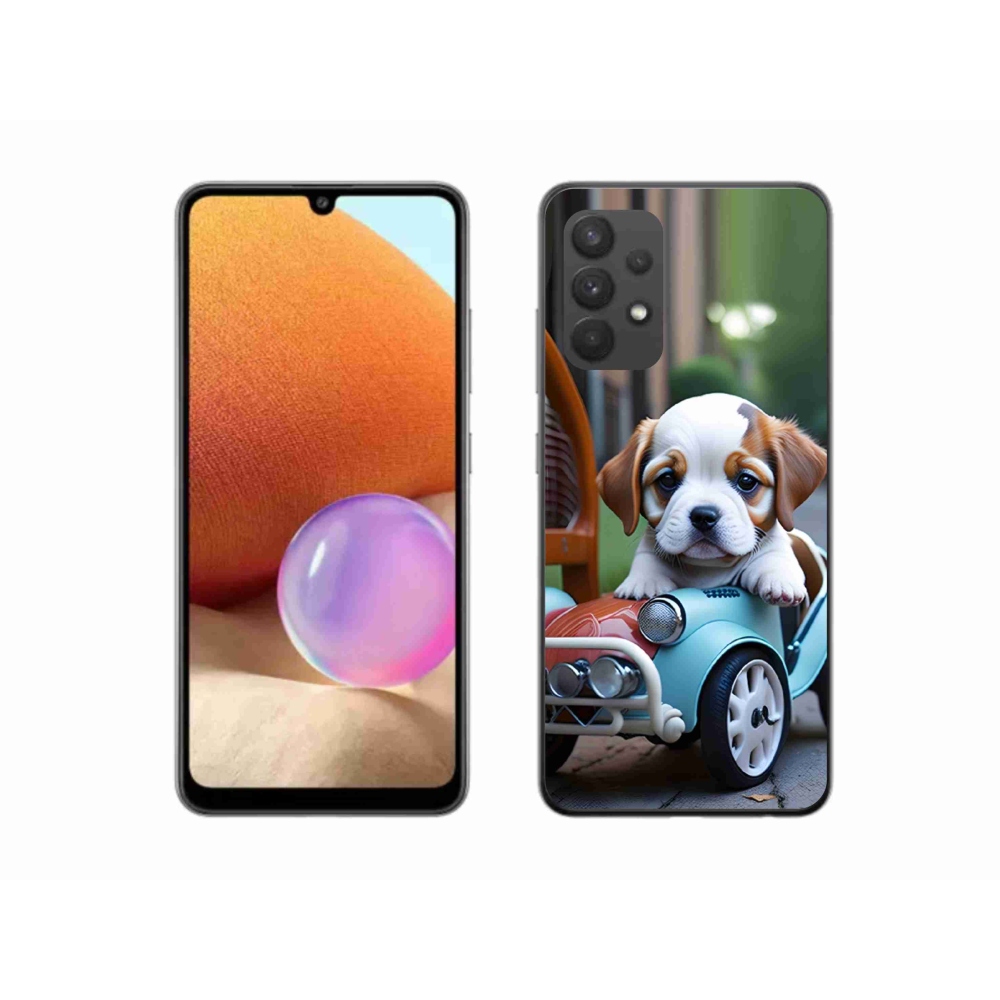 Gélový kryt mmCase na Samsung Galaxy A32 4G - šteňa v retro aute