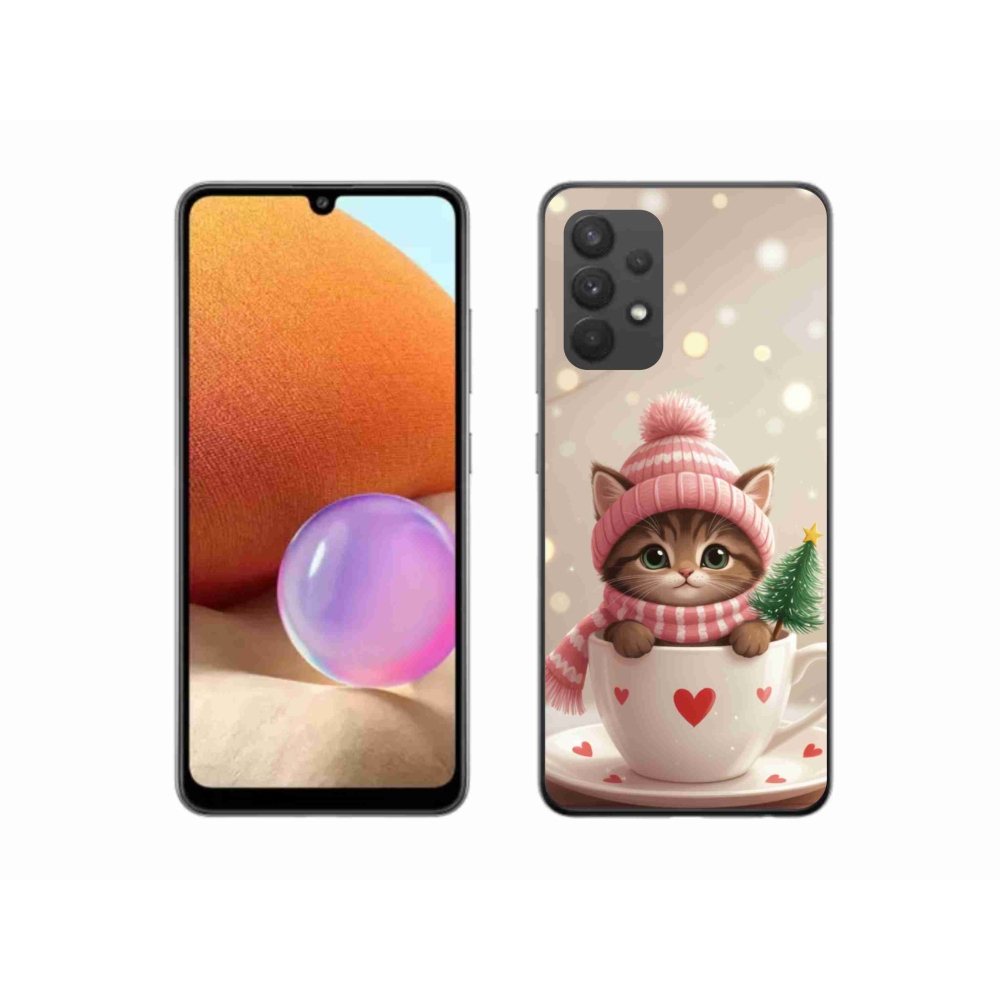 Gélový kryt mmCase na Samsung Galaxy A32 4G - vianočné mačiatko v hrnčeku