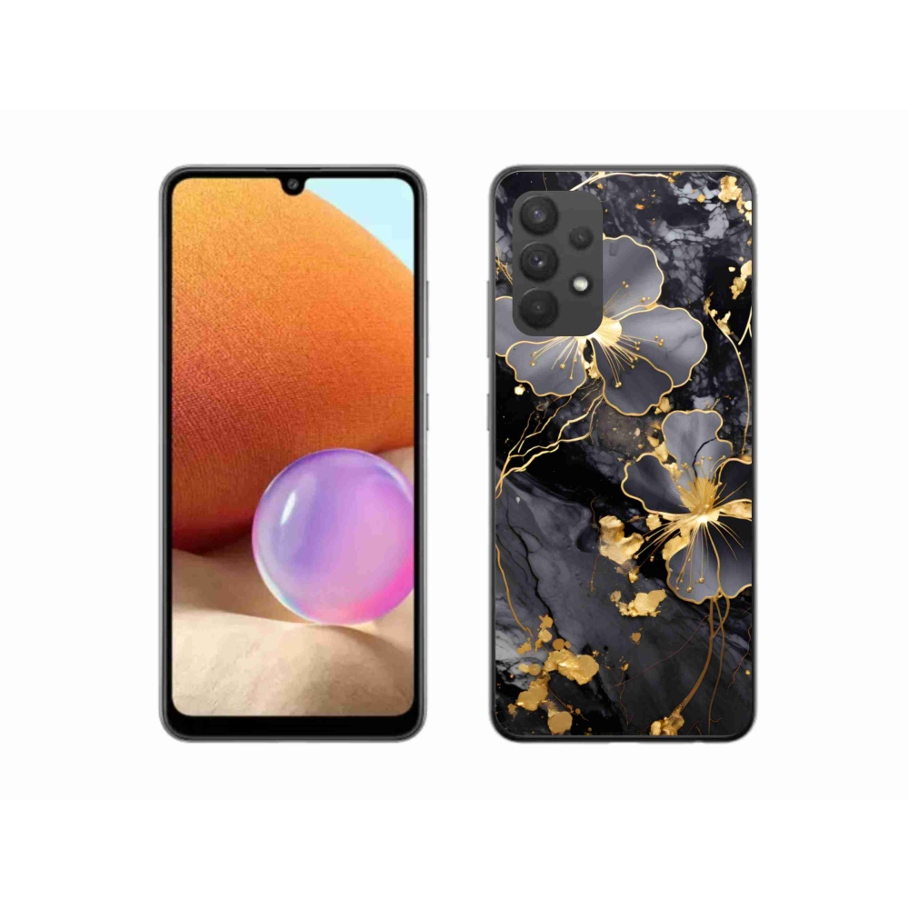Gélový kryt mmCase na Samsung Galaxy A32 4G - zlaté kvety