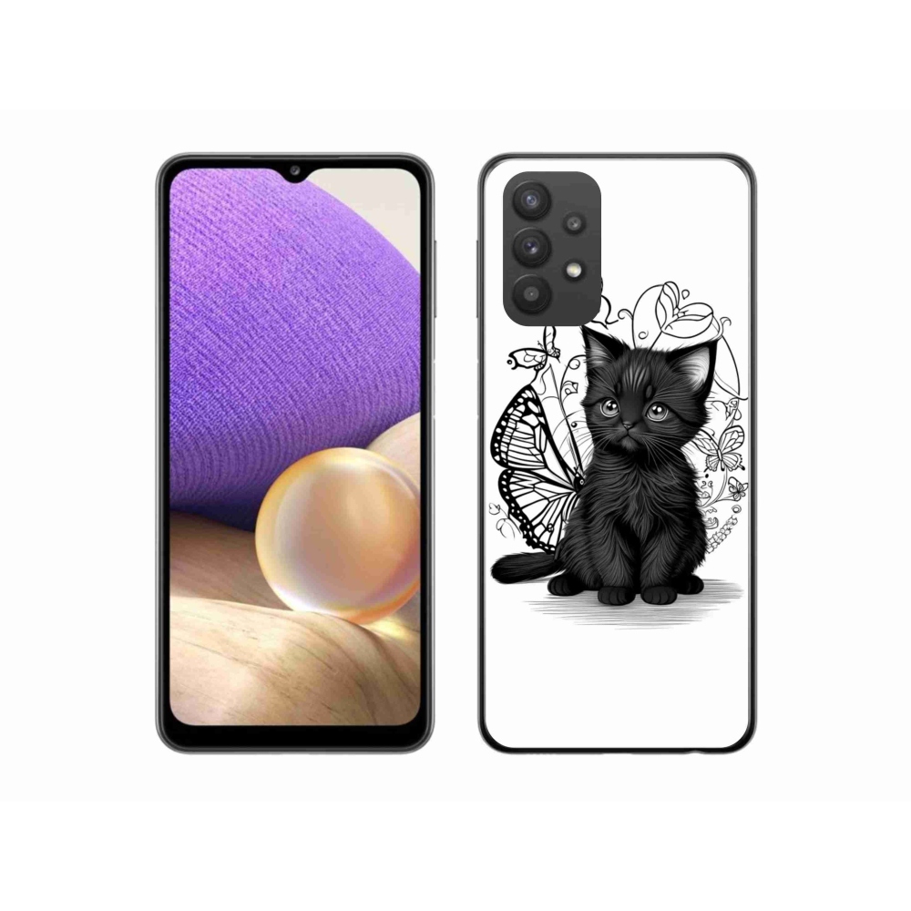Gélový kryt mmCase na Samsung Galaxy A32 5G - čierne mačiatko