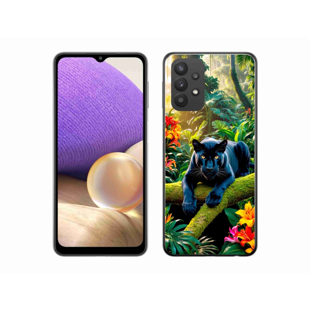 Gélový kryt mmCase na Samsung Galaxy A32 5G - čierny panter v džungli