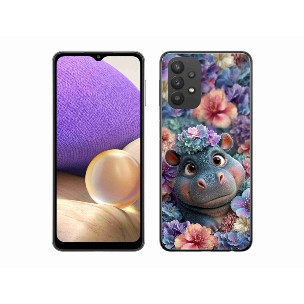 Gélový kryt mmCase na Samsung Galaxy A32 5G - hrošík v kvetoch