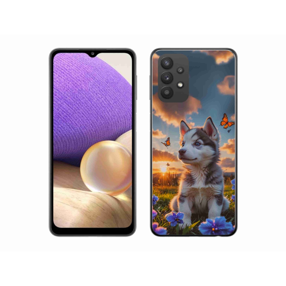 Gélový kryt mmCase na Samsung Galaxy A32 5G - husky pri západe slnka