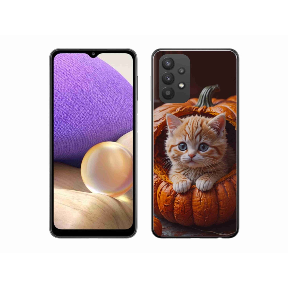 Gélový kryt mmCase na Samsung Galaxy A32 5G - mačiatko a tekvica 2