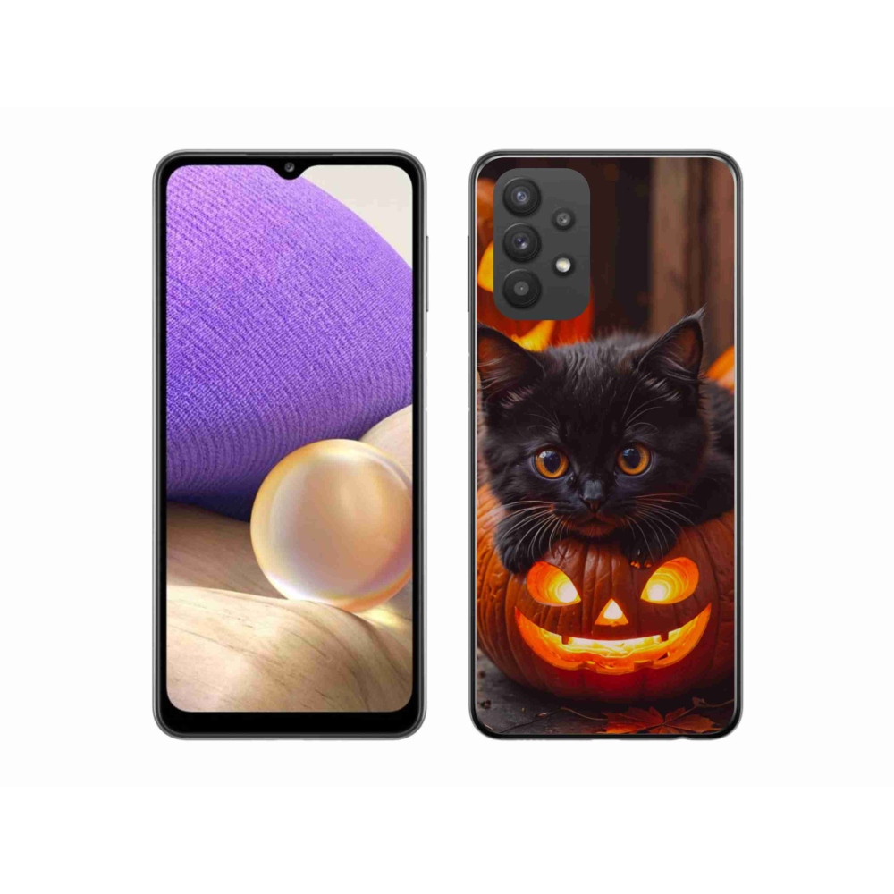 Gélový kryt mmCase na Samsung Galaxy A32 5G - mačiatko a tekvica