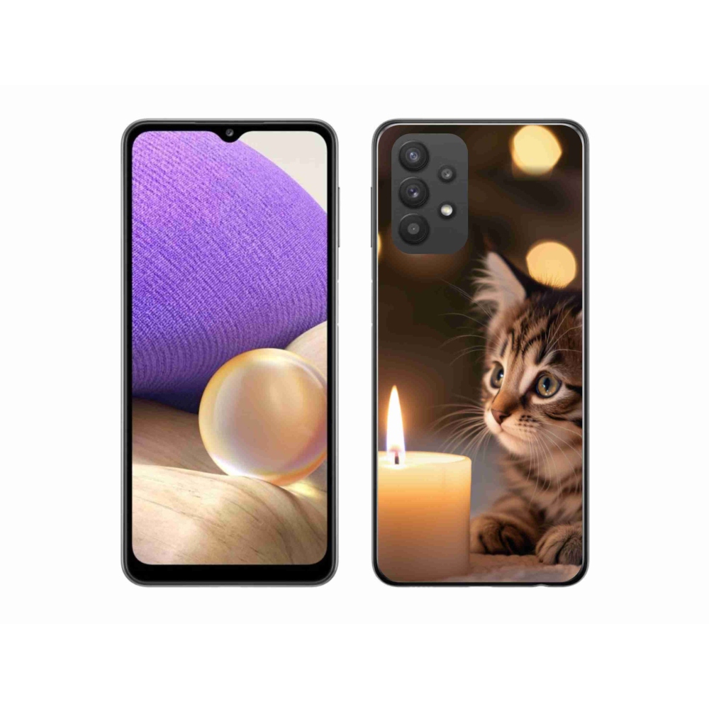 Gélový kryt mmCase na Samsung Galaxy A32 5G - mačiatko a sviečka