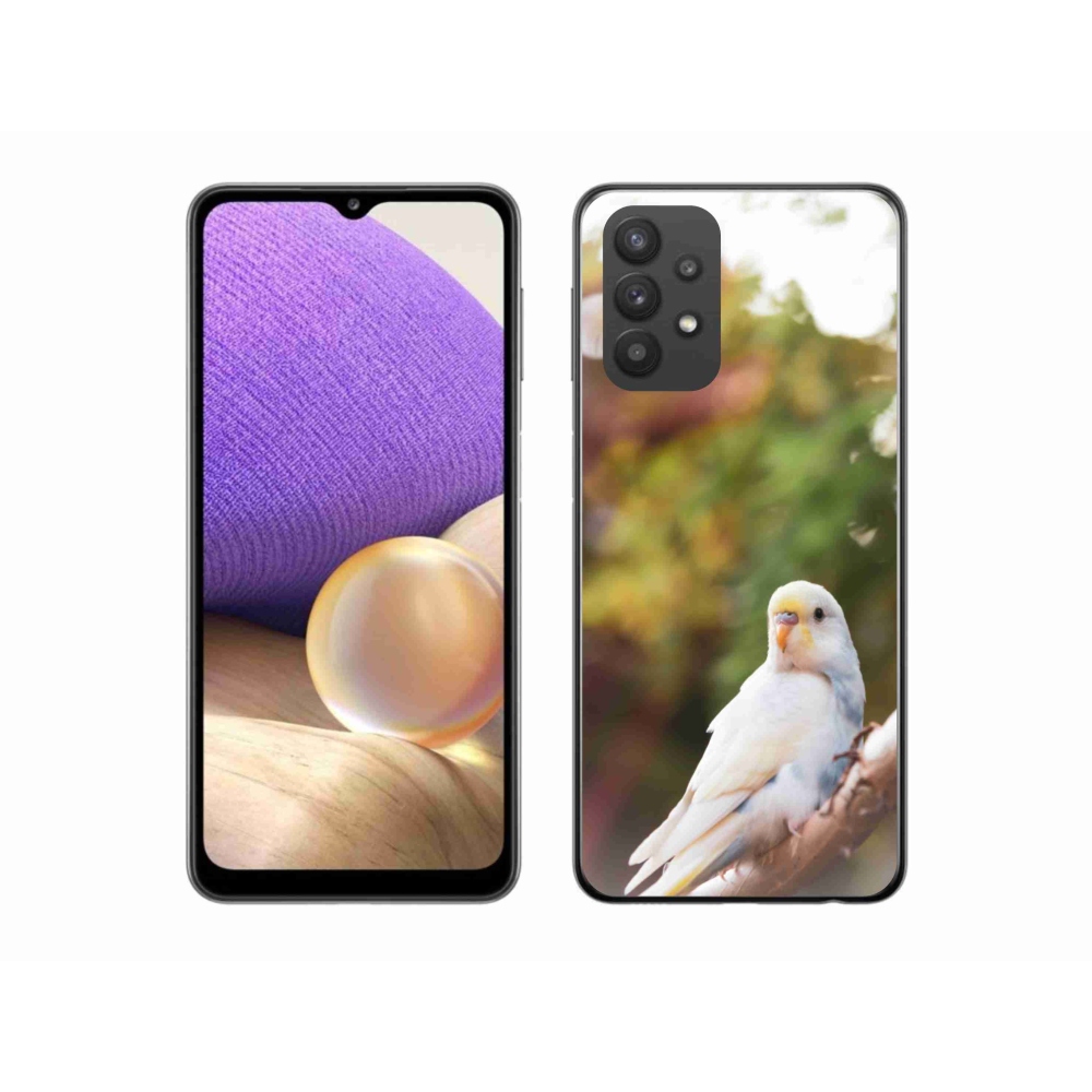 Gélový kryt mmCase na Samsung Galaxy A32 5G - papagáj andulka biela