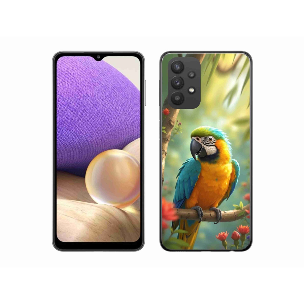 Gélový kryt mmCase na Samsung Galaxy A32 5G - papagáj ara modrožltá