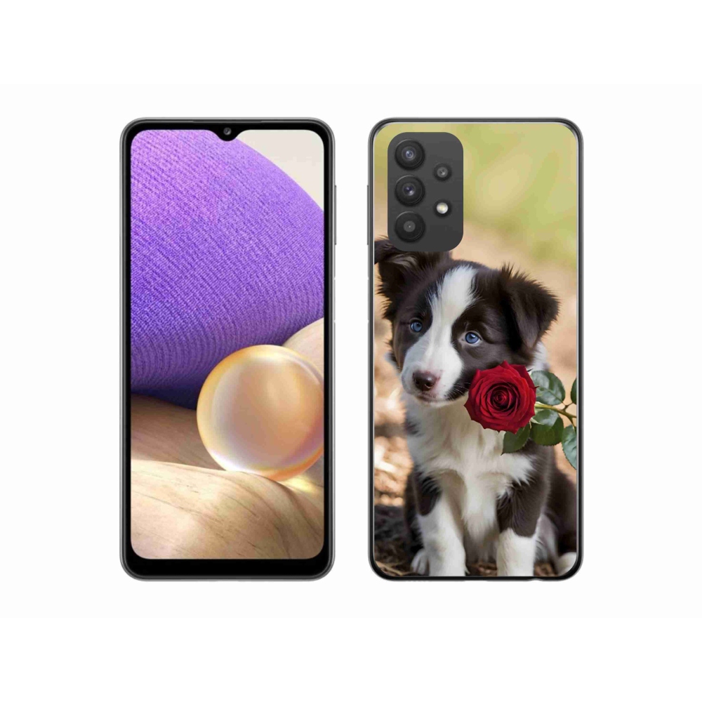 Gélový kryt mmCase na Samsung Galaxy A32 5G - roztomilá border kólia s ružou