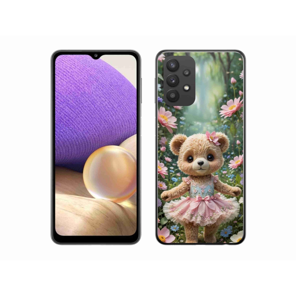 Gélový kryt mmCase na Samsung Galaxy A32 5G - roztomilý medvedík v kvetoch