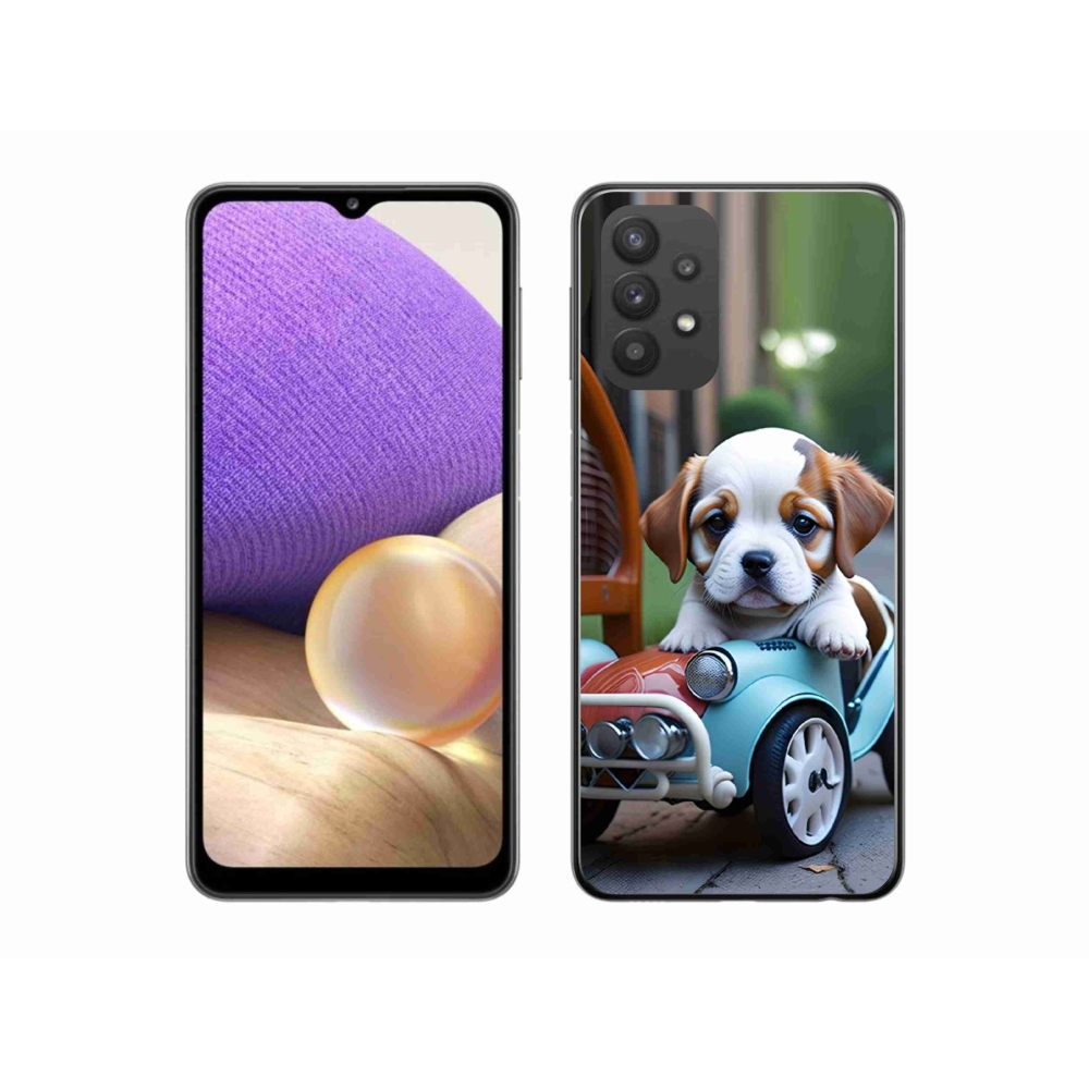 Gélový kryt mmCase na Samsung Galaxy A32 5G - šteňa v retro aute