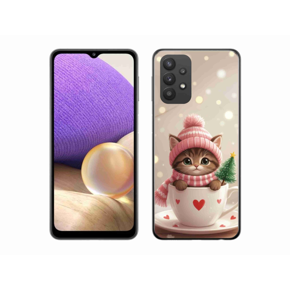 Gélový kryt mmCase na Samsung Galaxy A32 5G - vianočné mačiatko v hrnčeku