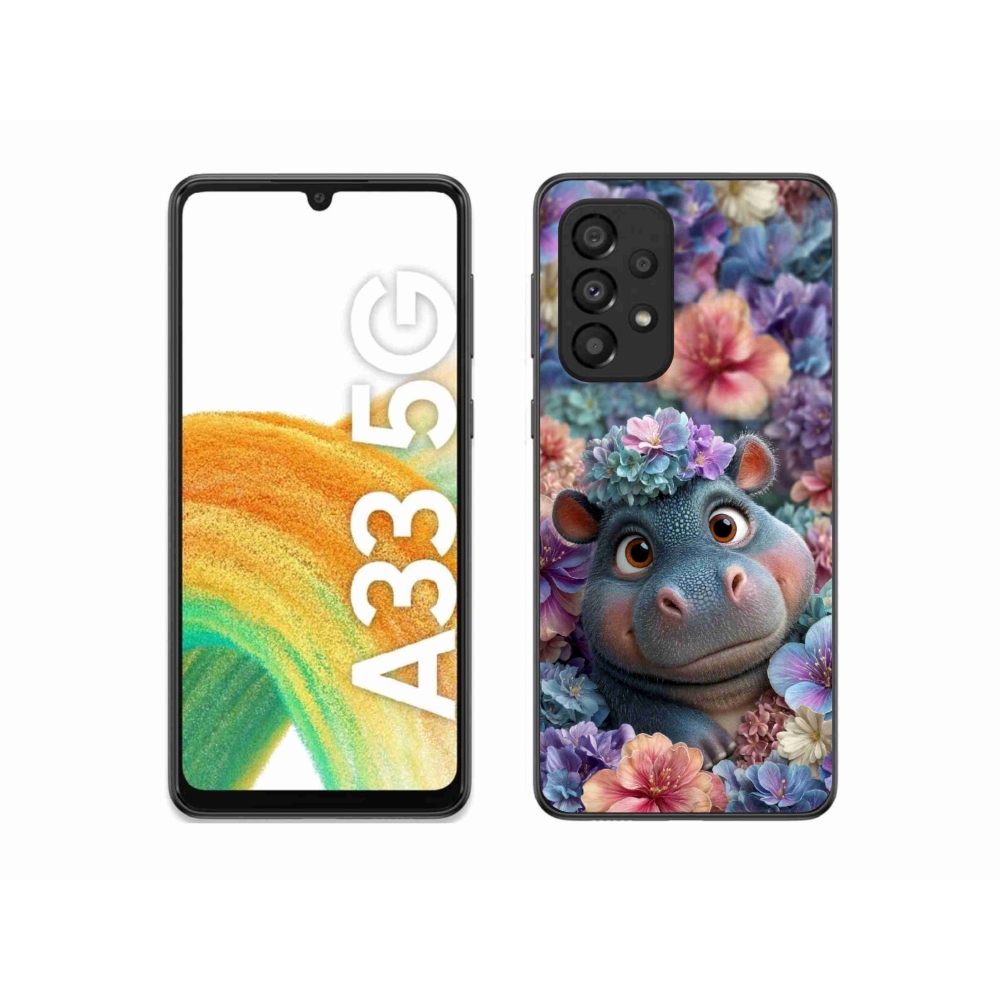 Gélový kryt mmCase na Samsung Galaxy A33 - hrošík v kvetoch