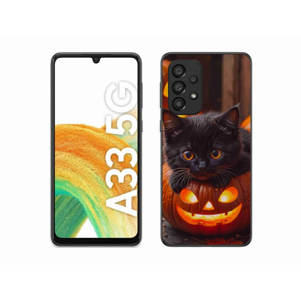 Gélový kryt mmCase na Samsung Galaxy A33 - mačiatko a tekvica